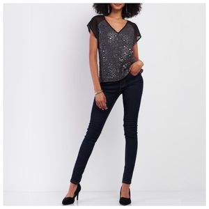 SugarLips Holiday Sequins Short Sleeve Top